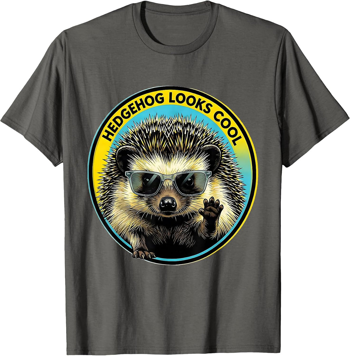 Hedgehog Looks Cool Pop Art Funny Animal Lover Gift T-Shirt - Asphalt Grey