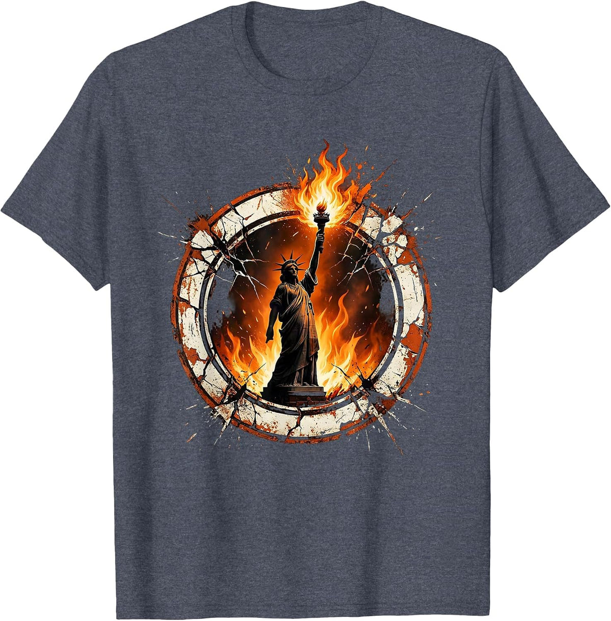 Flaming Torch Thrower Bold Graphic Design T-Shirt - Heather Blue