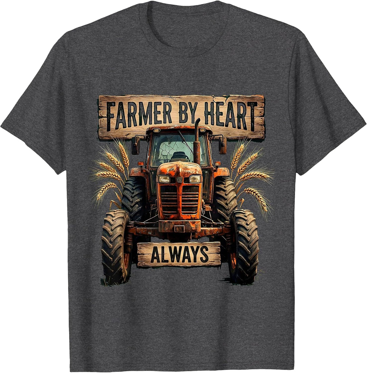 Men's Farmer By Heart Always Country Pride Design T-Shirt - Dark Heather Grey