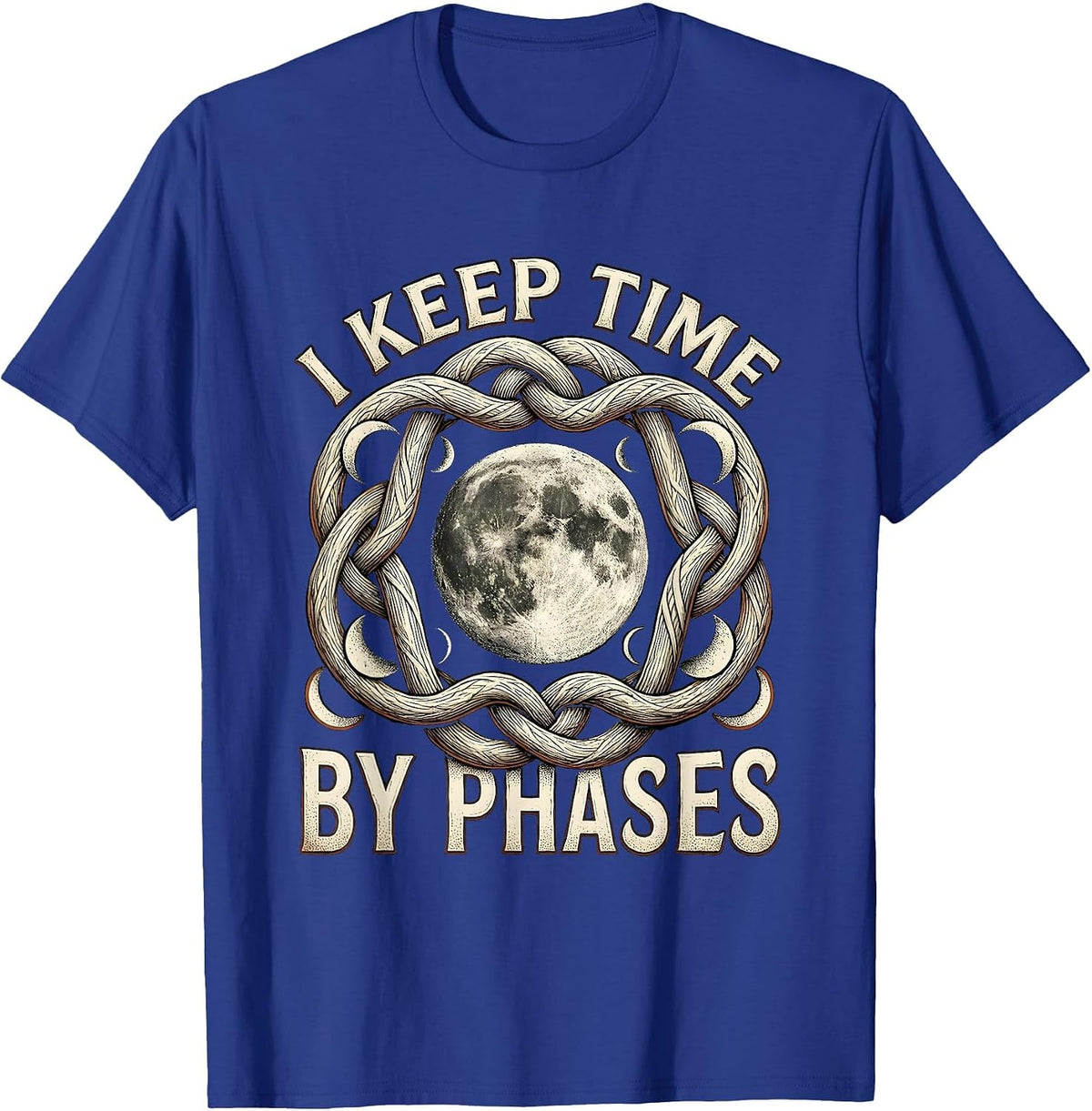 Men's I Keep Time By Phases Celestial Astronomy Boho Moon Phase T-Shirt - Royal Blue