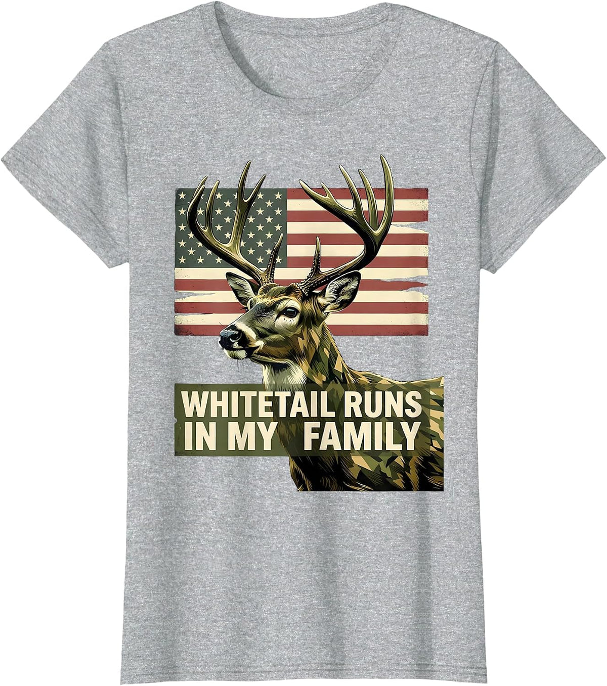 Women's Whitetail Runs In My Family Camo Deer Hunting Dad Gift T-Shirt - Heather Grey