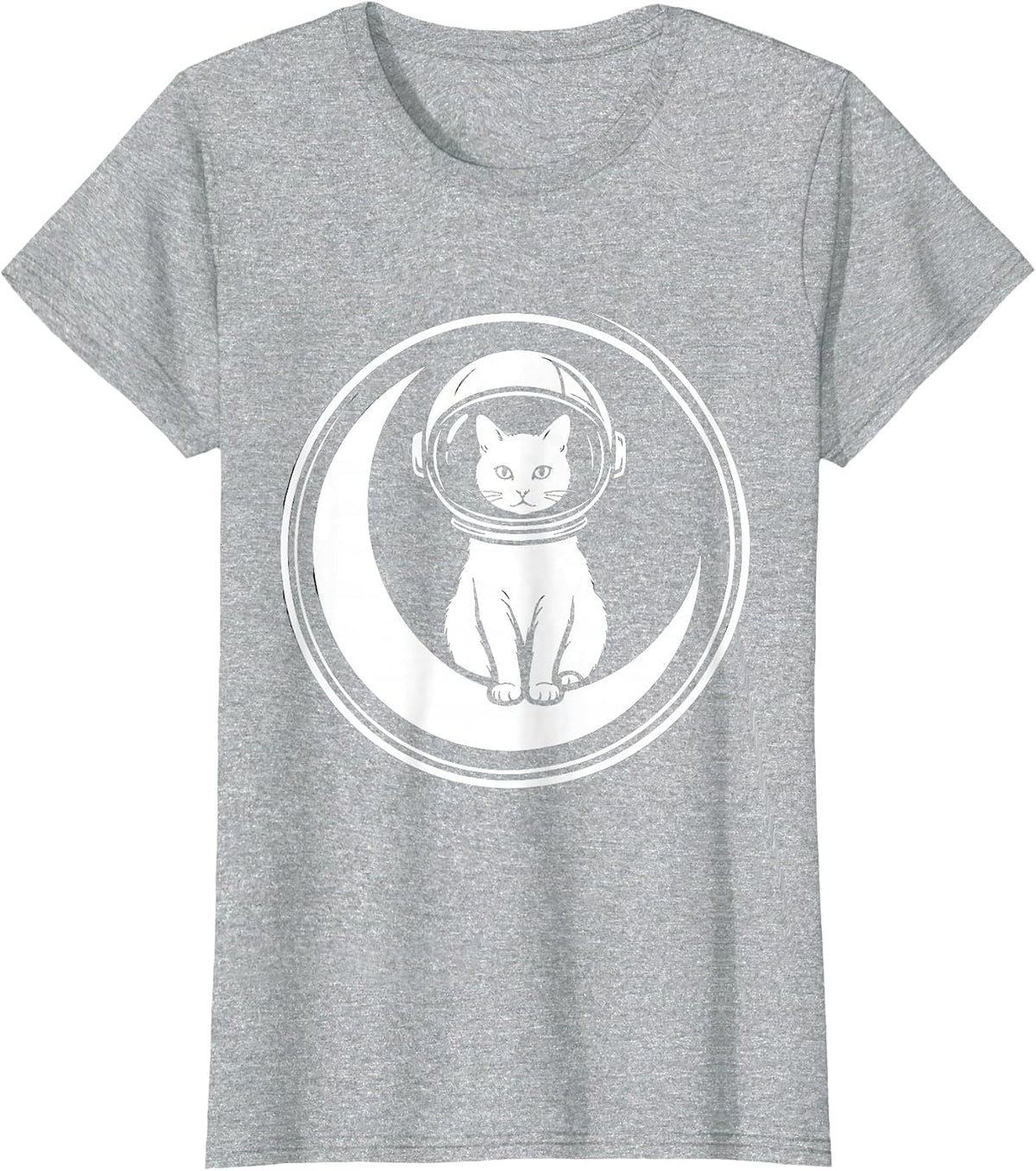 Cat Astronaut on the Moon Space Illustration T-Shirt - Heather Grey