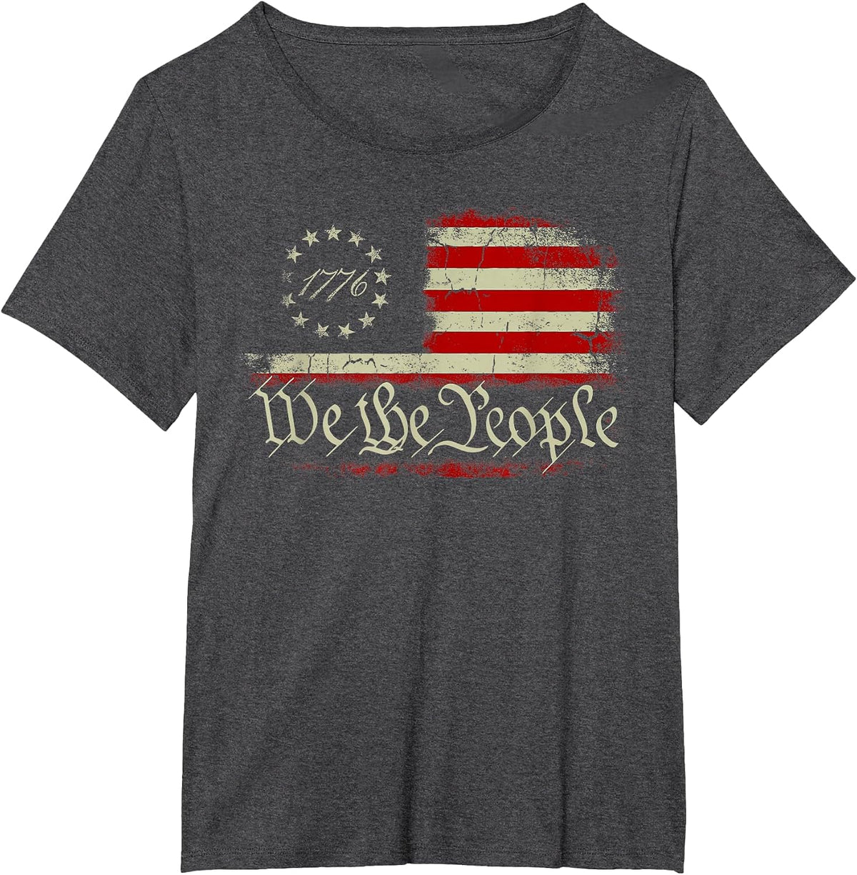 4th of July We The People American 1776 Old American Flag T-Shirt - Dark Heather Grey