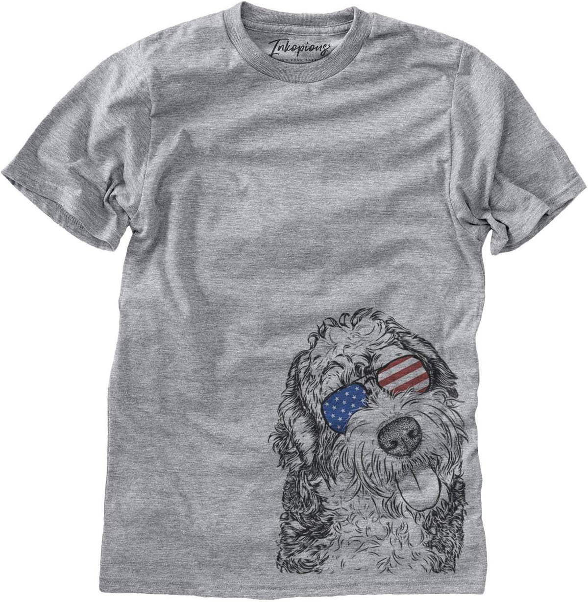 Inkopious Patriotic Kaci the Bernedoodle Dog Triblend T-Shirt - Unisex Grey Crew Neck