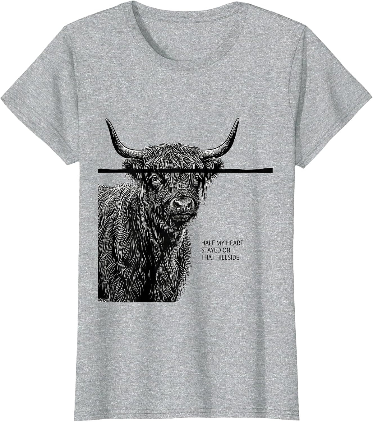 Half My Heart Stayed On That Hillside Cute Highland Cow T-Shirt - Heather Grey