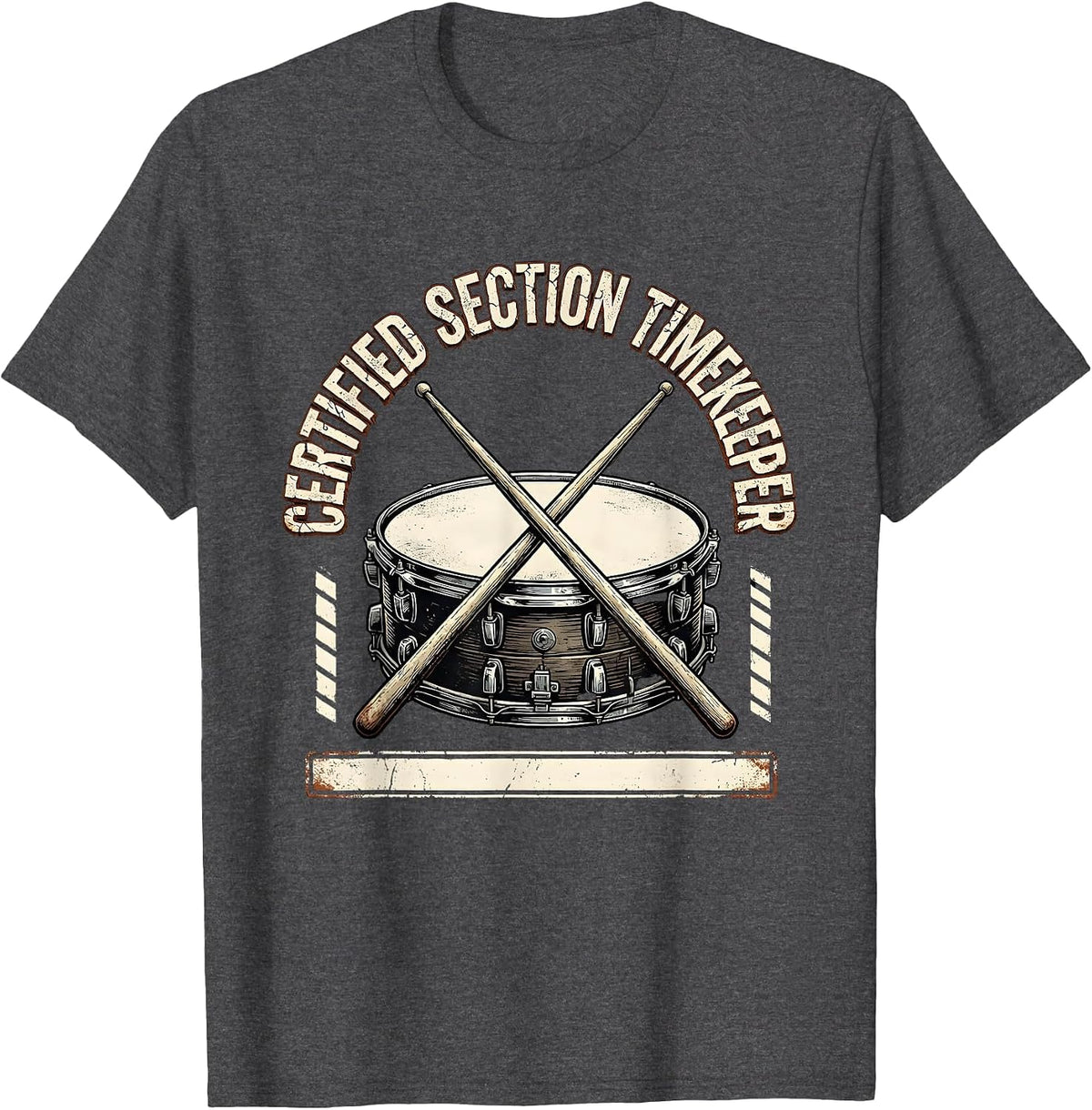 Men's Certified Section Timekeeper Distressed Drummer Drumline T-Shirt - Dark Heather Grey