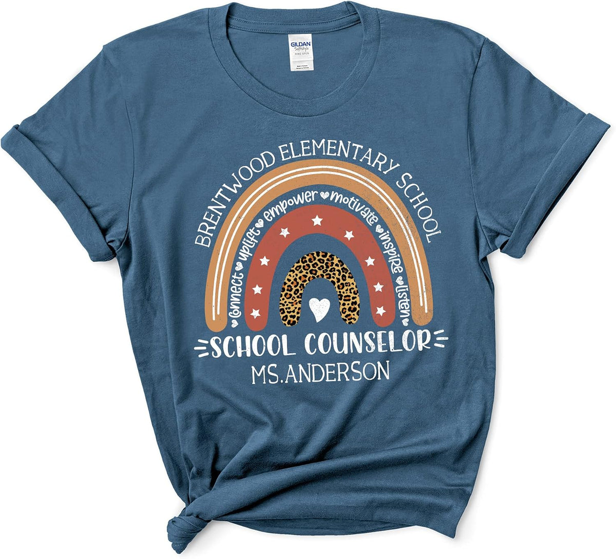 HANNAN School Counselor Shirt - Custom School and Teacher Name Counselor Tee, School Counselor T-Shirt L Indigo - As Pictured