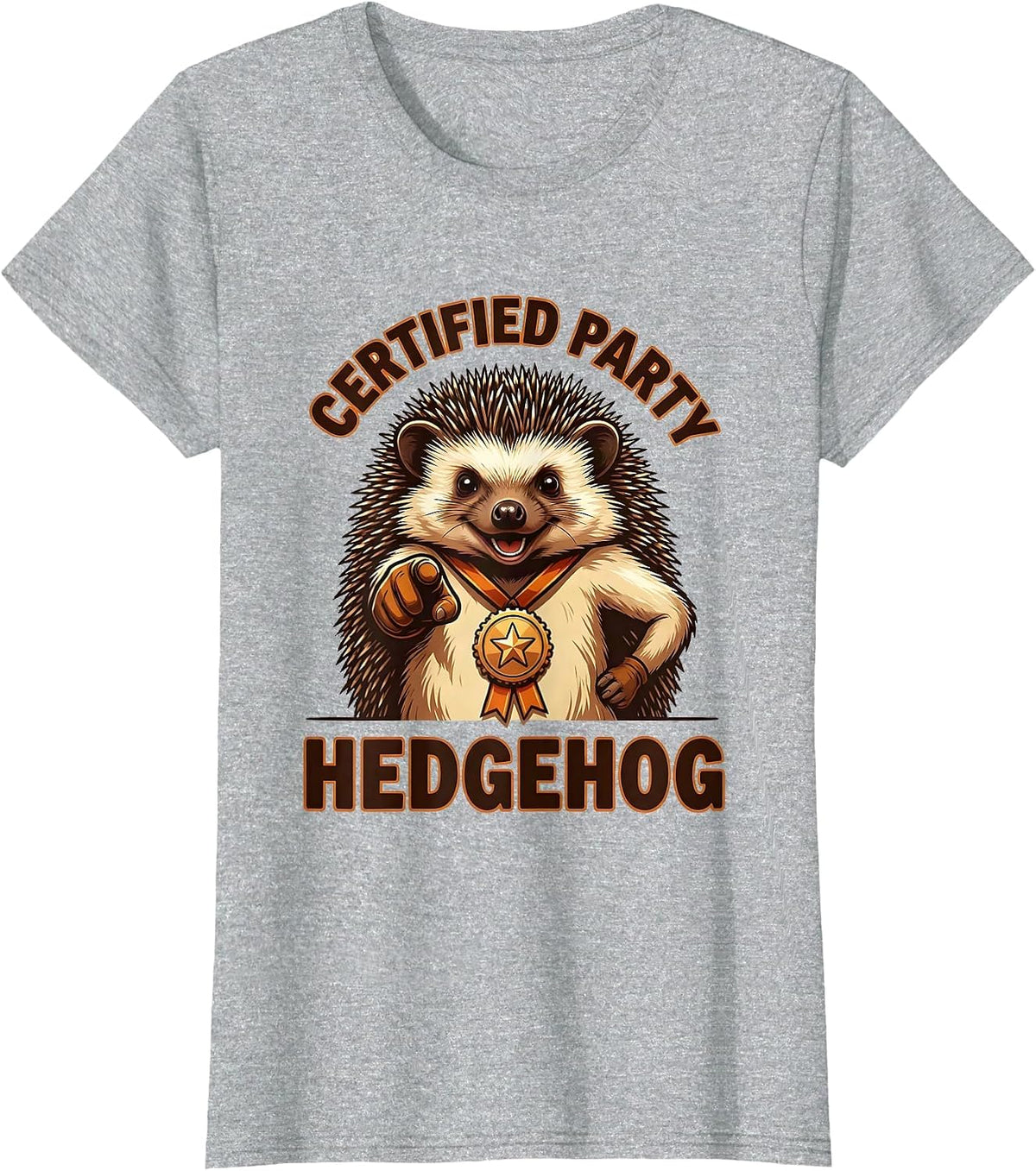 Certified Party Hedgehog Funny Animal Control Halloween T-Shirt - Heather Grey