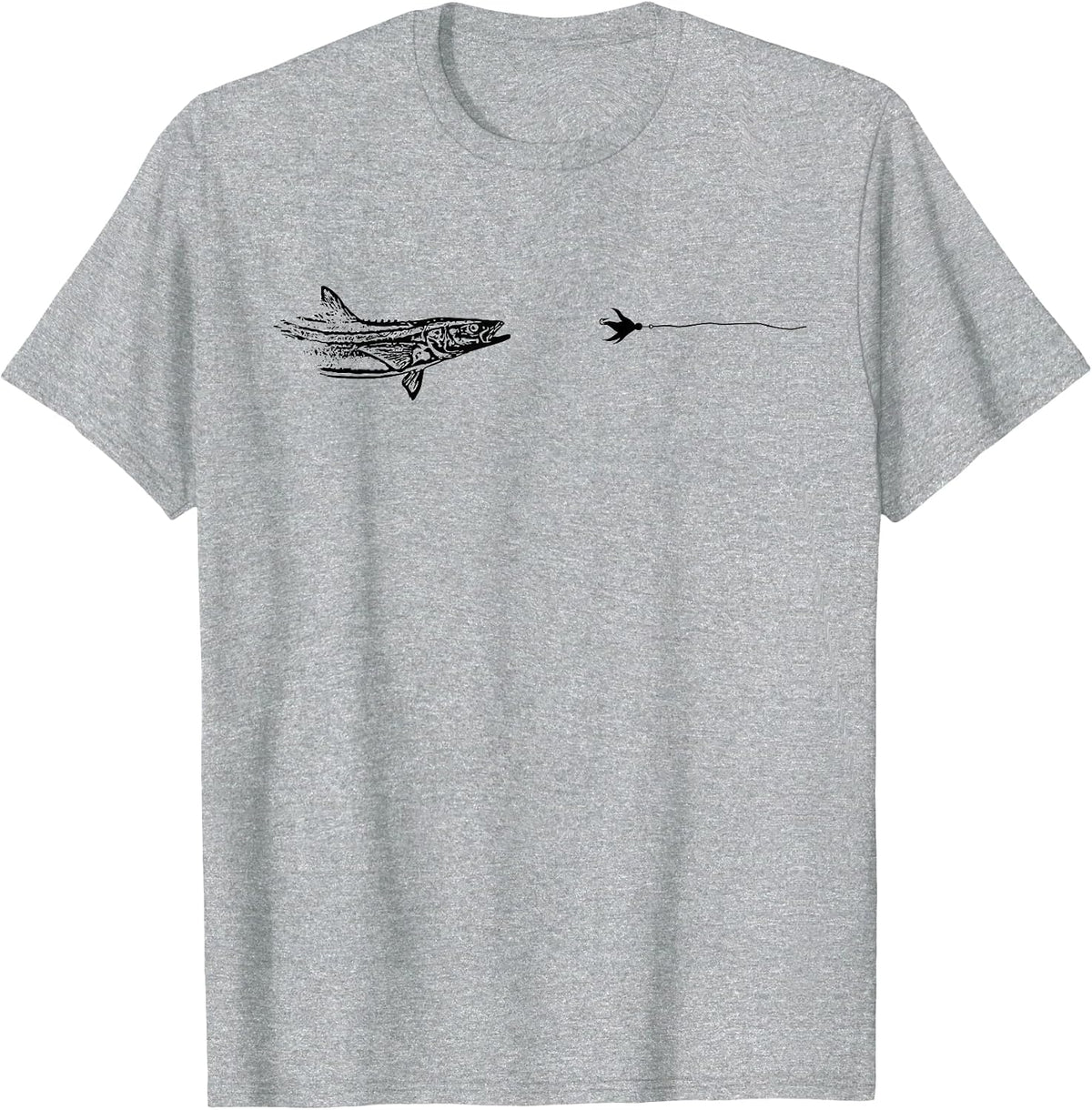 Fly Fishing Shirt for Men and Women - Cobia Fish Hook Line Graphic Tees and T Shirts - Heather Grey