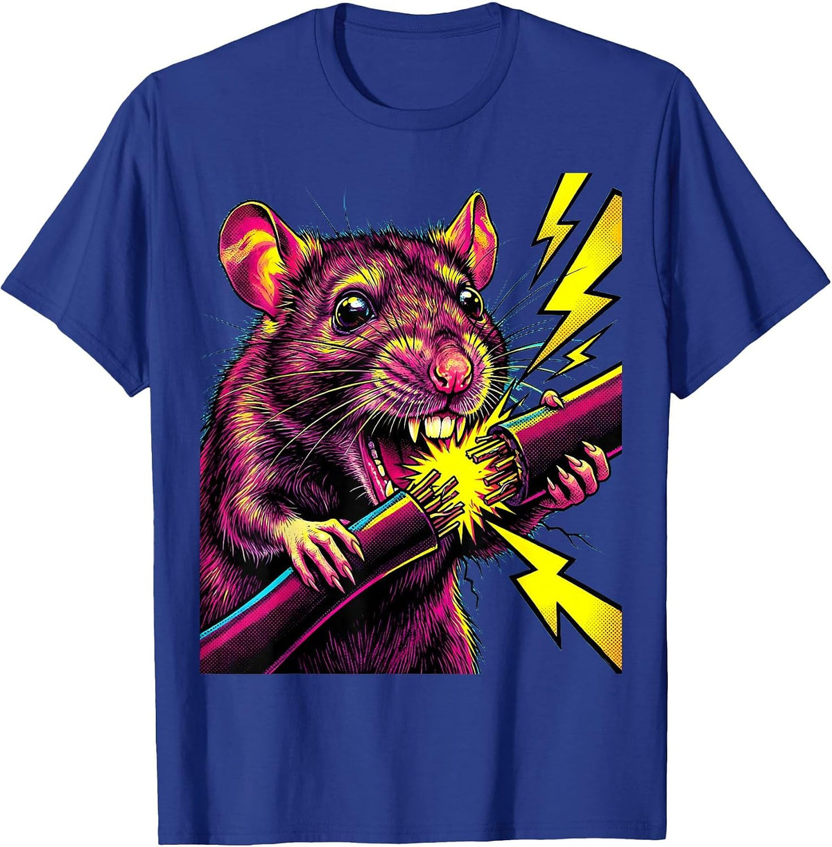 Rat Gnawing Power Cable Sparking Graphic T-Shirt - Royal Blue