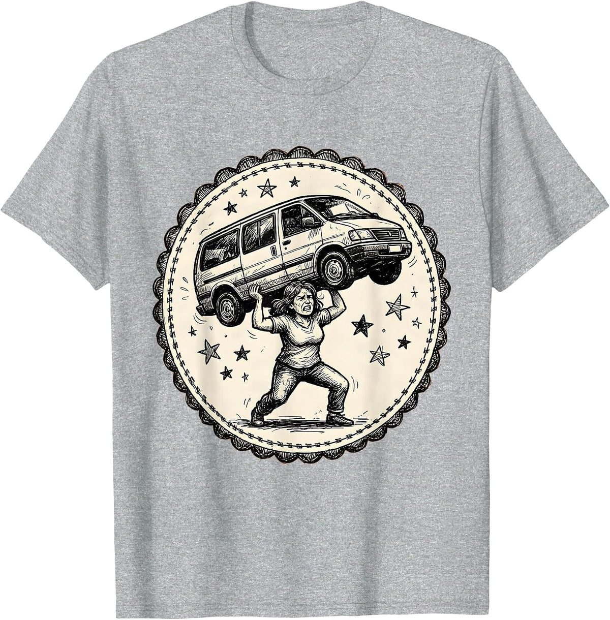 Men's Superhero Mom Lifting Minivan Funny Graphic T-Shirt - Heather Grey