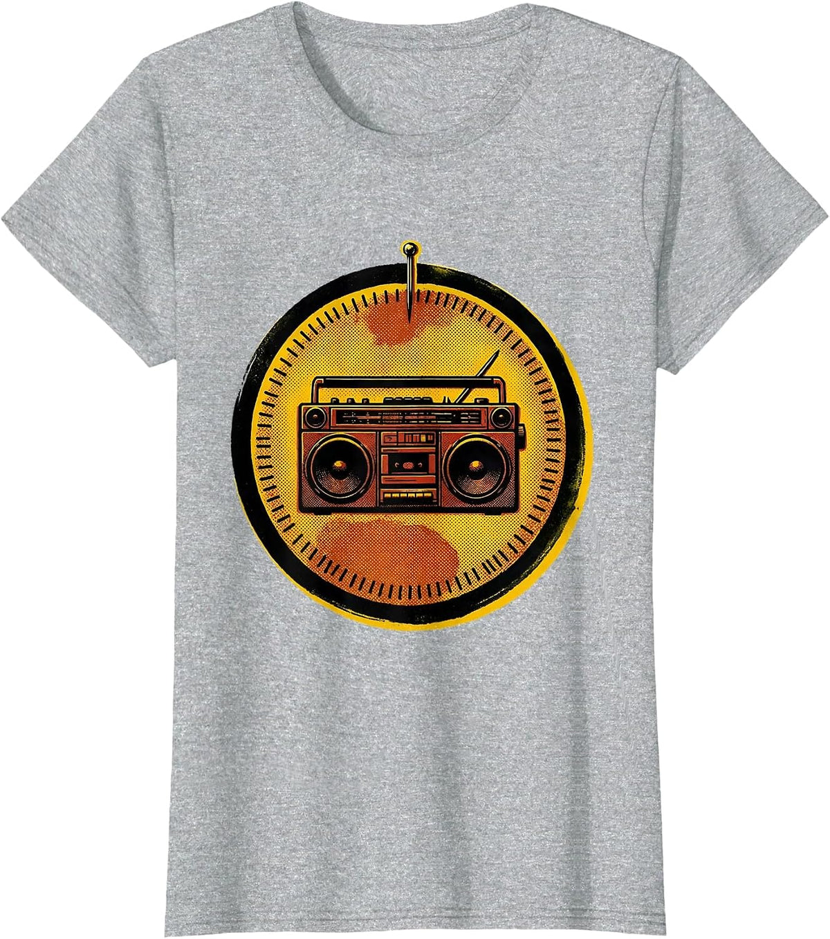 Women's Sealed Badge Boombox Retro Old School Hip Hop T-Shirt - Heather Grey