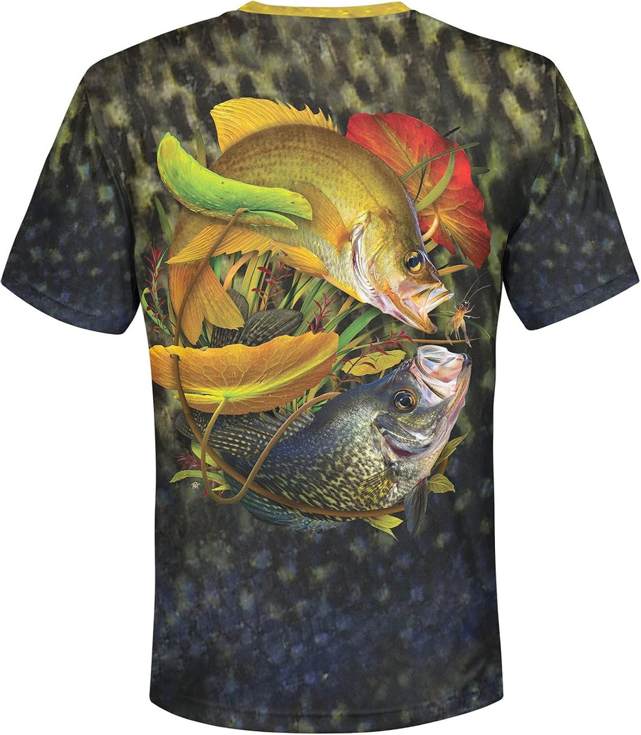 Golden and Black Crappie - Unisex Long Sleeve Sun Proof Performance Fishing Top with Built in Hoodie and Gaiter (Short