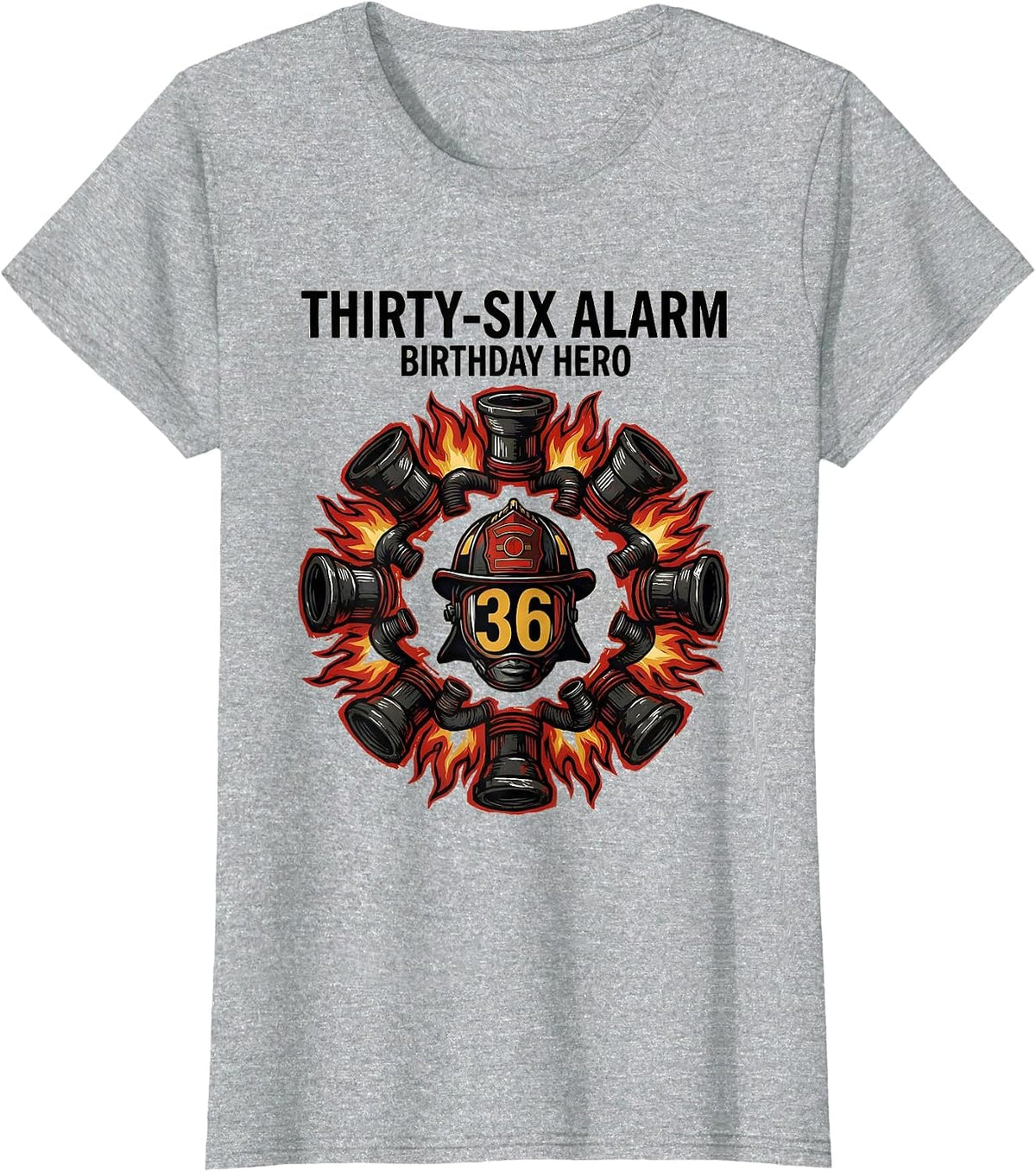 Women's Thirty-Six Alarm Birthday Hero Linocut Firefighter Toddler T-Shirt - Heather Grey