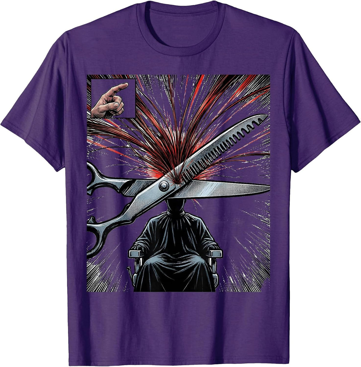 Oversized Shears Hairdresser Barber Comic Book Humor T-Shirt - Purple