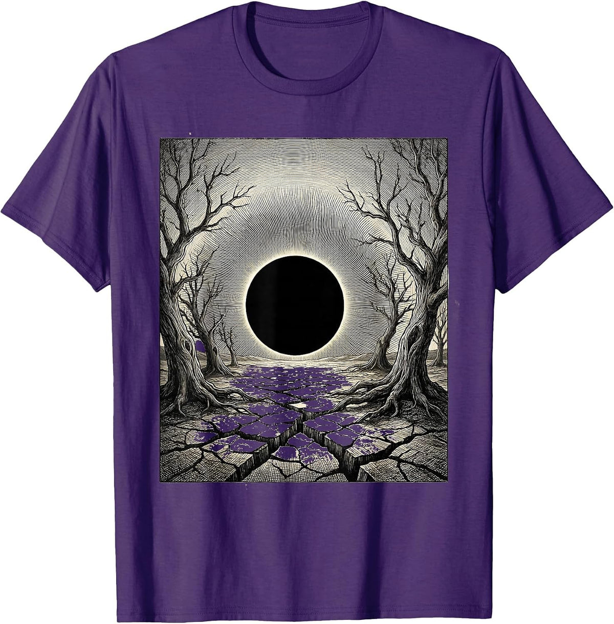 Black Sun Wasteland Heavy Metal Graphic Design T-Shirt - Purple