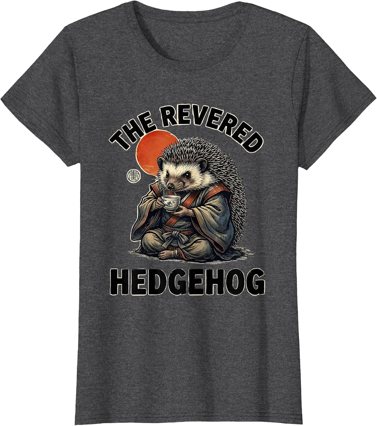 Women's The Revered Hedgehog Funny Japanese Ukiyo-e Anime Art T-Shirt - Dark Heather Grey