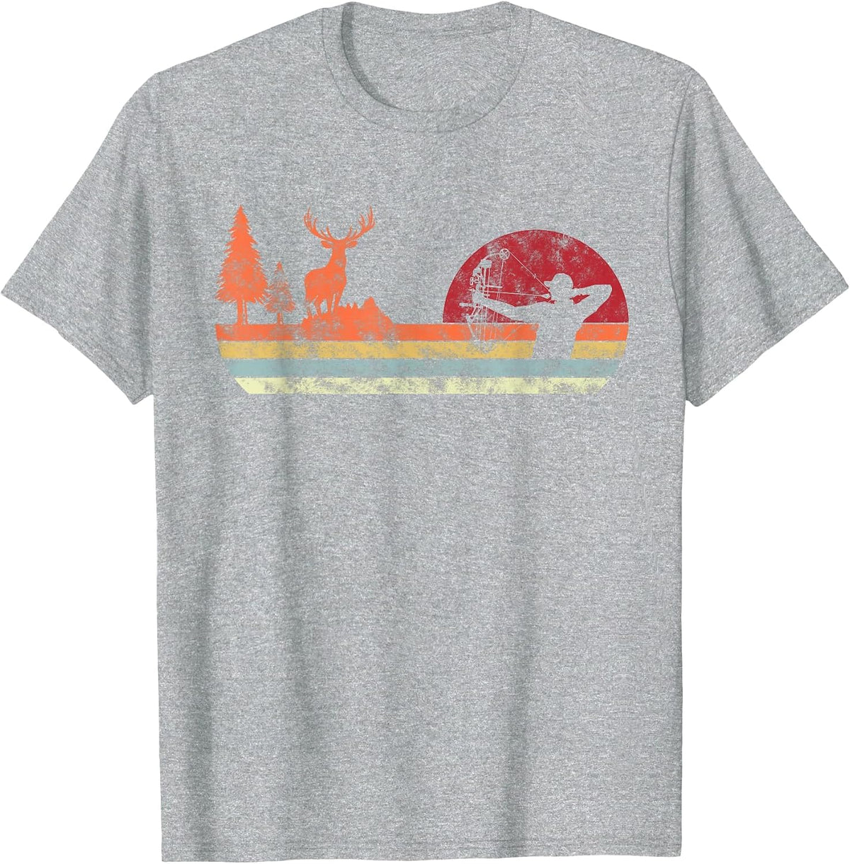 Bow Deer Hunting | Vintage Retro Archery T-Shirt - Heather Grey