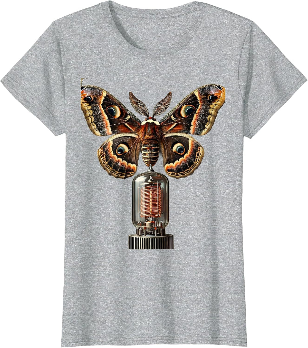 Moth and Vacuum Tube Amp Vintage Rock Art T-Shirt - Heather Grey