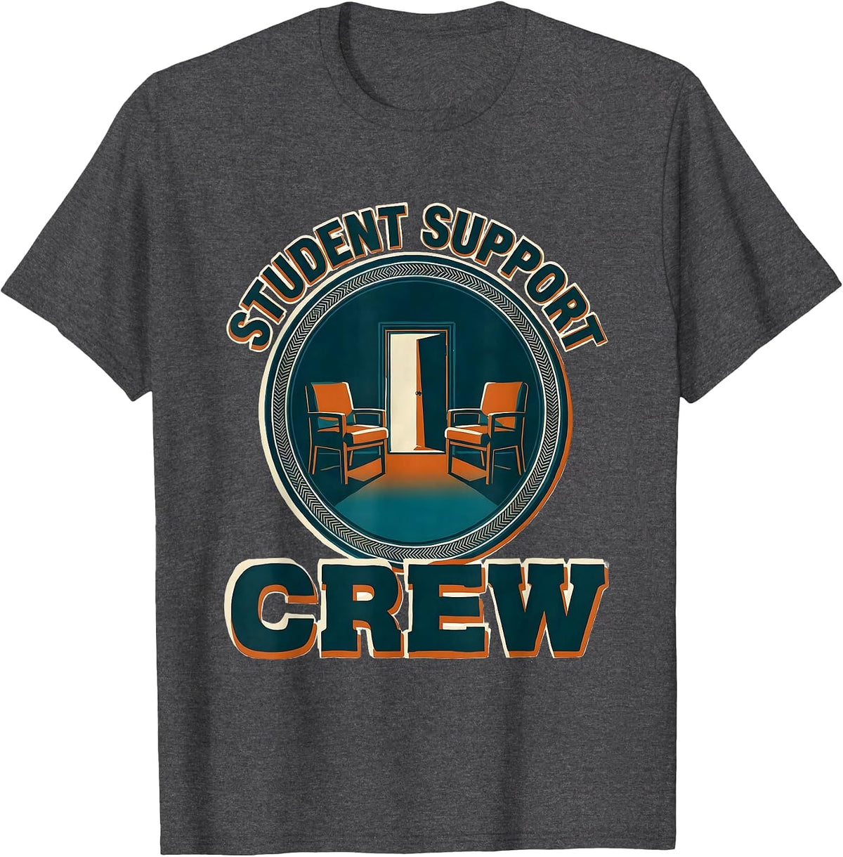 Student Support Crew Groovy Retro School Counselor T-Shirt - Dark Heather Grey
