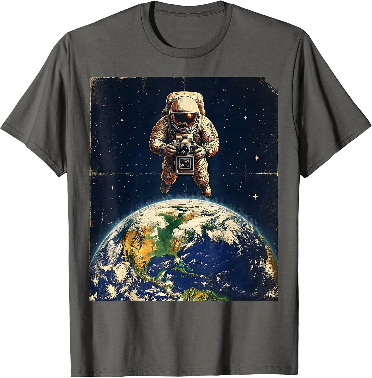 Men's Astronaut Photographer Floating Earth Space Art T-Shirt - Asphalt Grey
