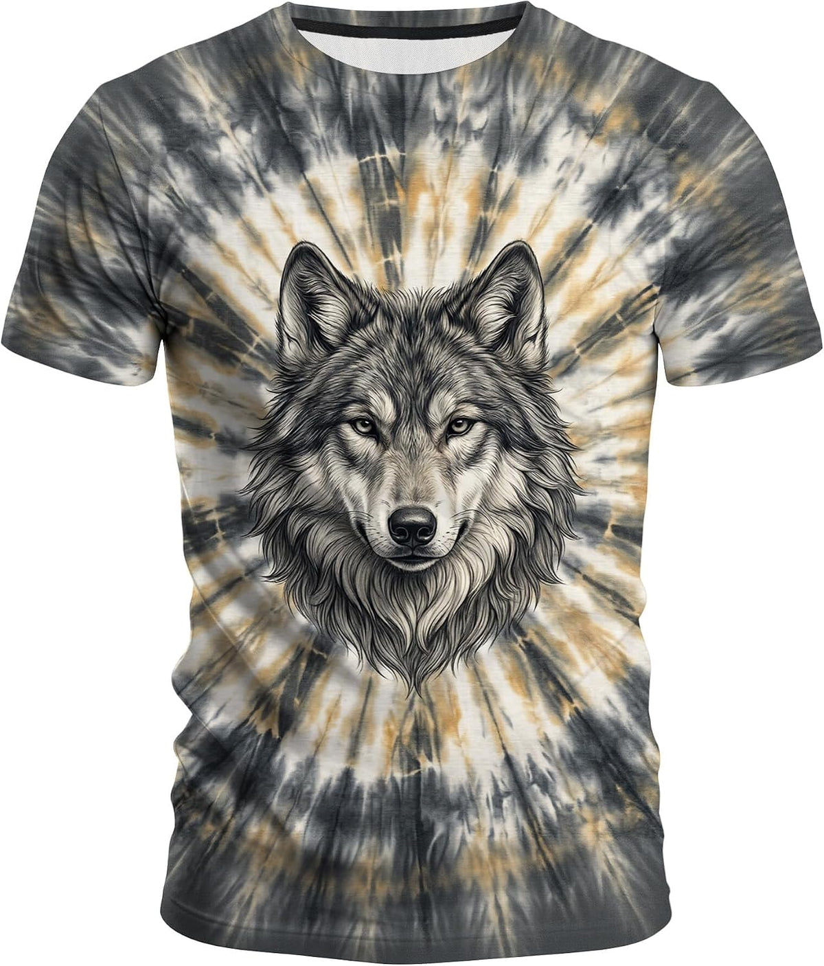 Funny Novelty Party Animal Tie‑Dye Pattern Shirt Graphic 3D T-Shirt Short Sleeve Crewneck Shirts for Men S-4XL - Wolf-01