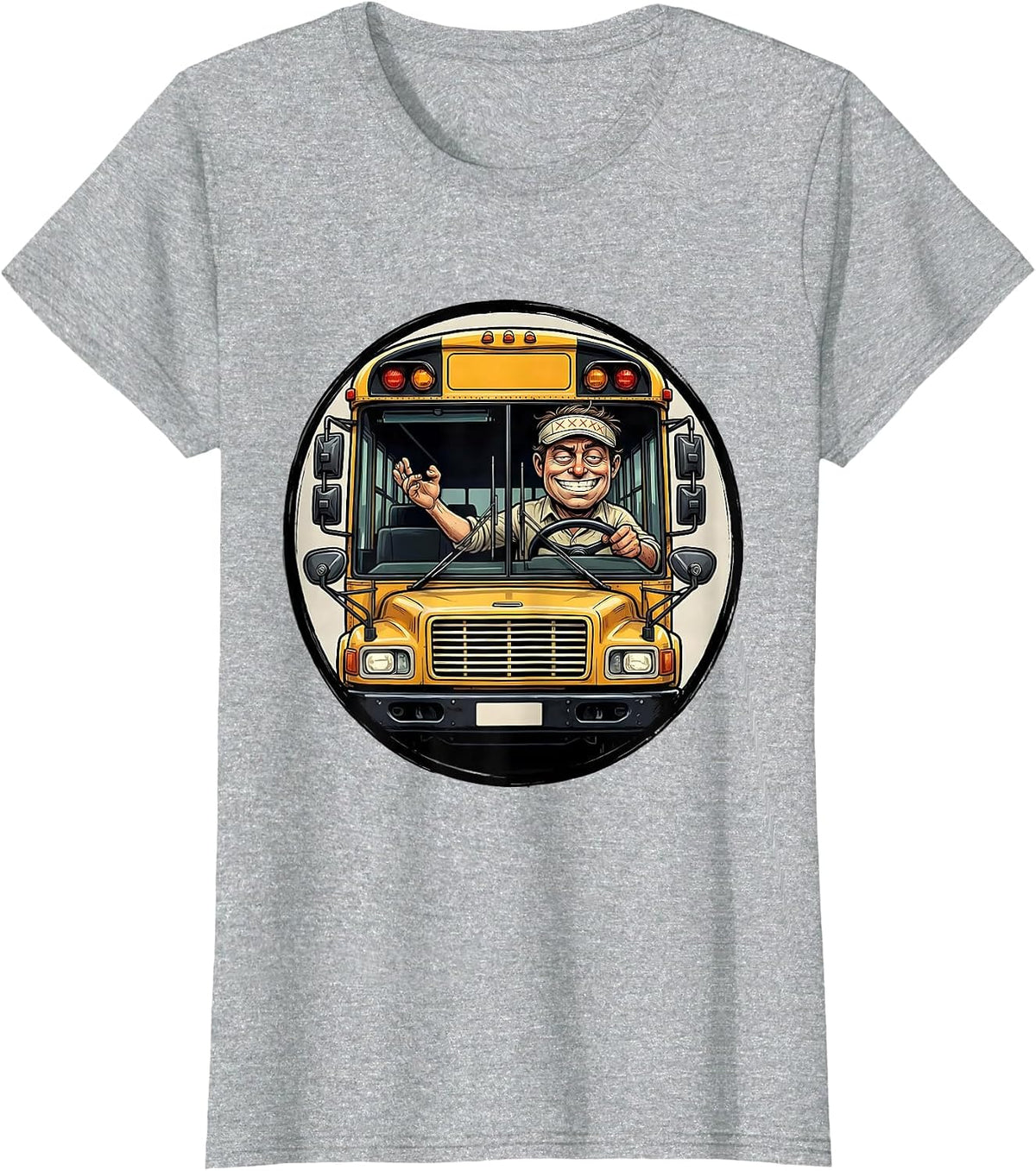 School Bus Driver Cartoon Deadpan Humor Appreciation T-Shirt - Heather Grey