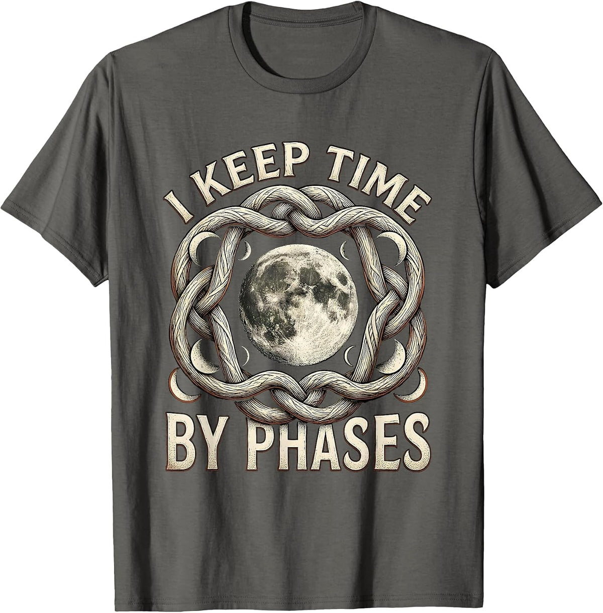Men's I Keep Time By Phases Celestial Astronomy Boho Moon Phase T-Shirt - Asphalt Grey