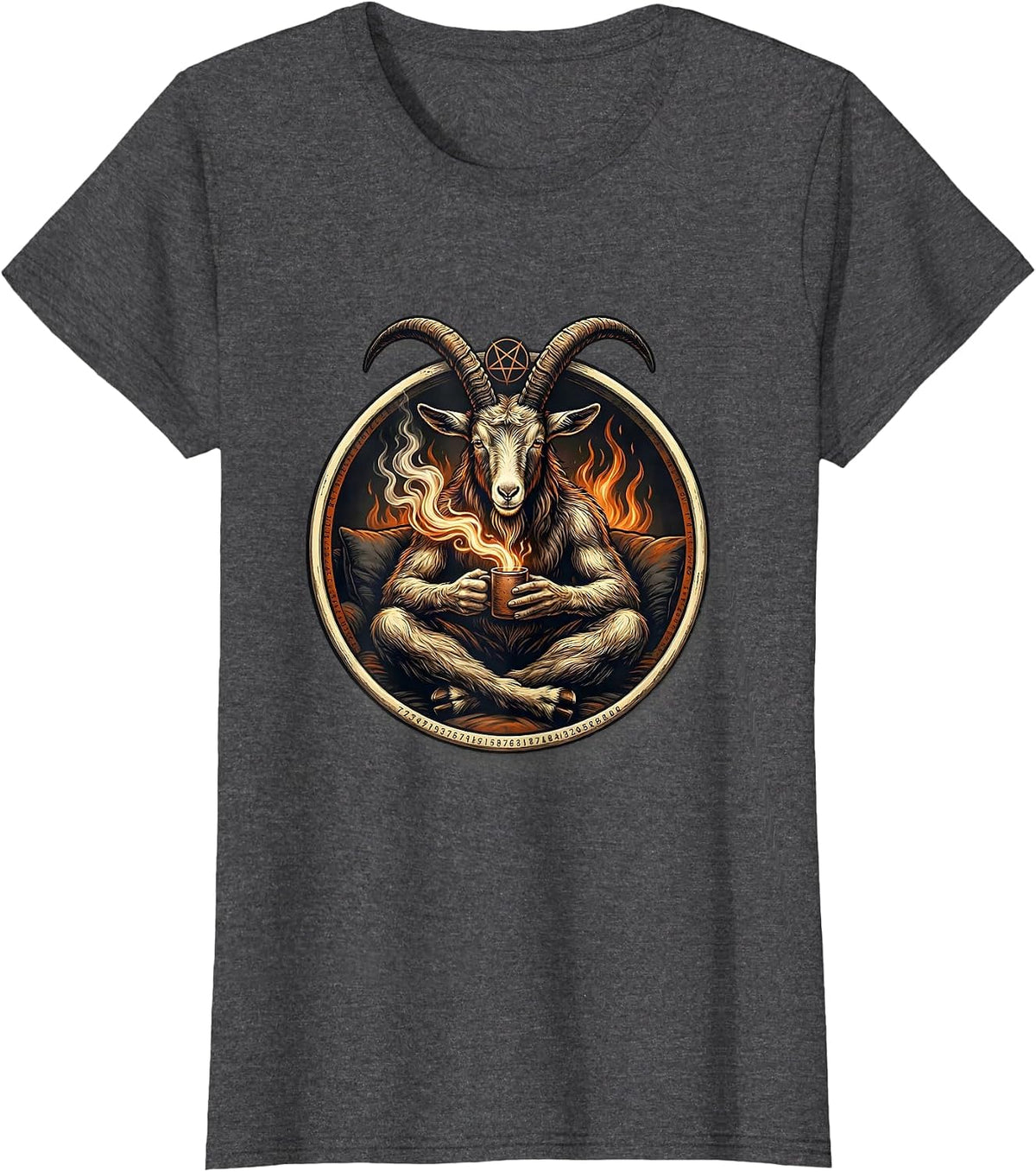 Women's Seated Baphomet Badge Occult Satanic Goat Head T-Shirt - Dark Heather Grey