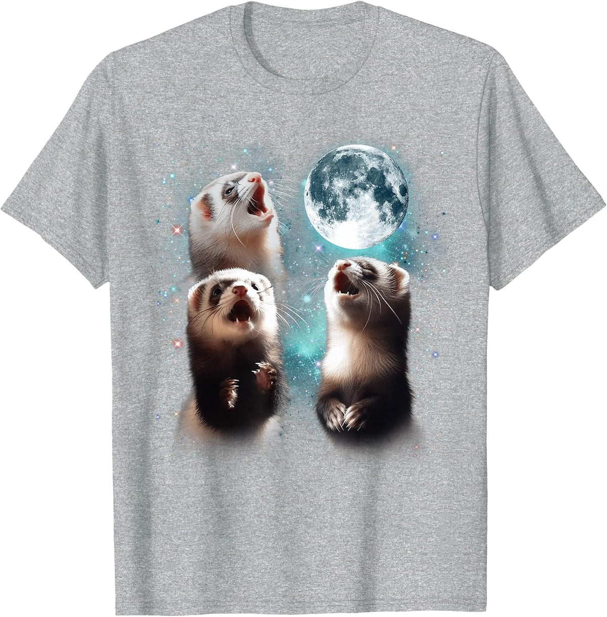 3 Ferret Moon Howling Ferret Head Funny for Men, Women, Kid T-Shirt - Heather Grey