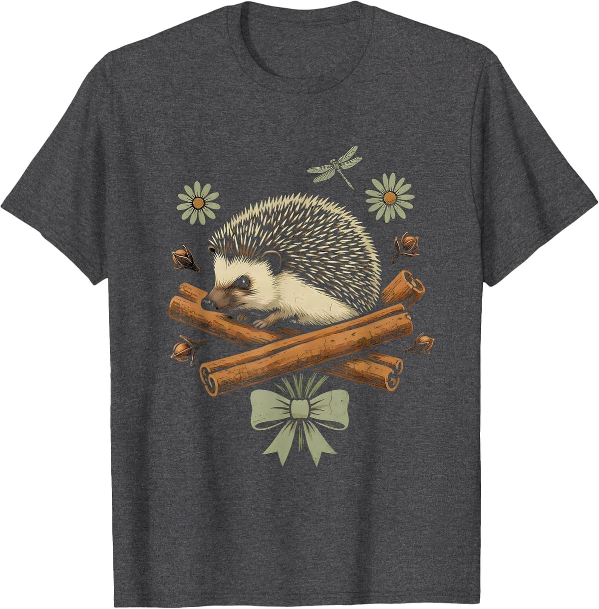 Thanksgiving Hedgehog Cinnamon Cloves Illustration T-Shirt - Dark Heather Grey
