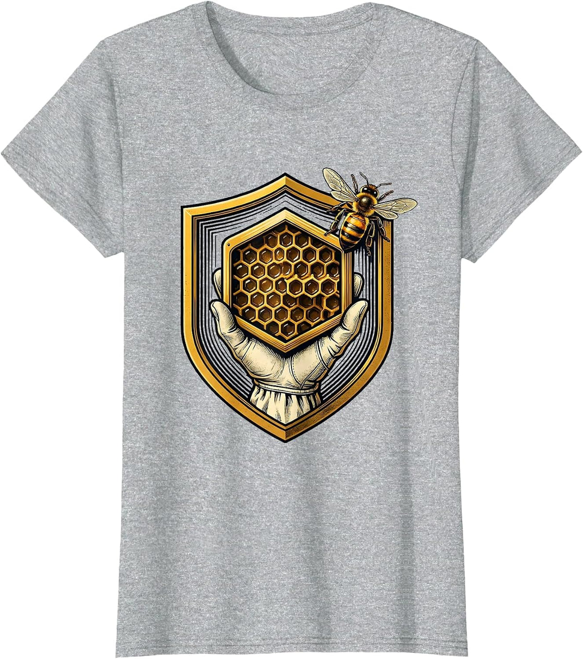Sealed Shield Beekeeper Honey Frame Emblem T-Shirt - Heather Grey