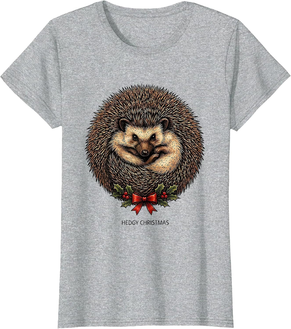 Women's Hedgy Christmas Cute Hedgehog Lover Whimsical Humor T-Shirt - Heather Grey