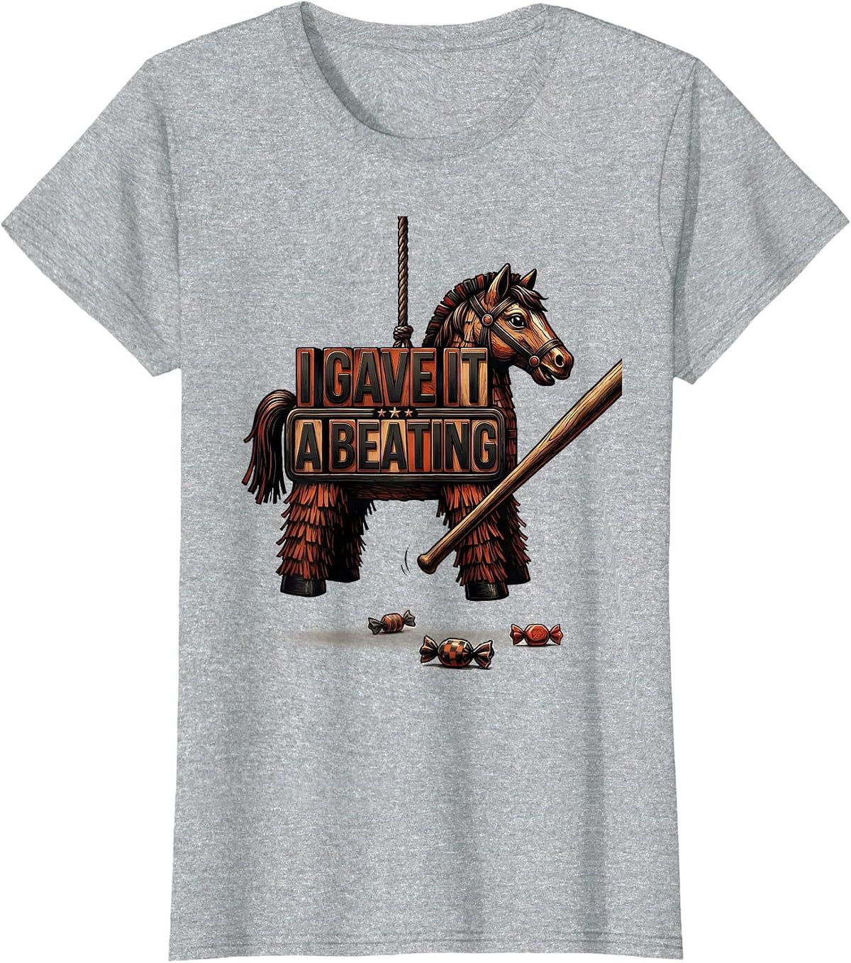 I Gave It A Beating Wood Type Letterpress Cinco De Mayo T-Shirt - Heather Grey