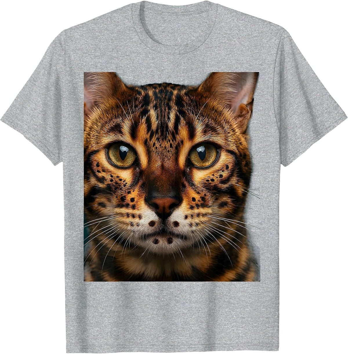 Men's Bengal Cat Lover Close-Up Rosette Portrait T-Shirt - Heather Grey