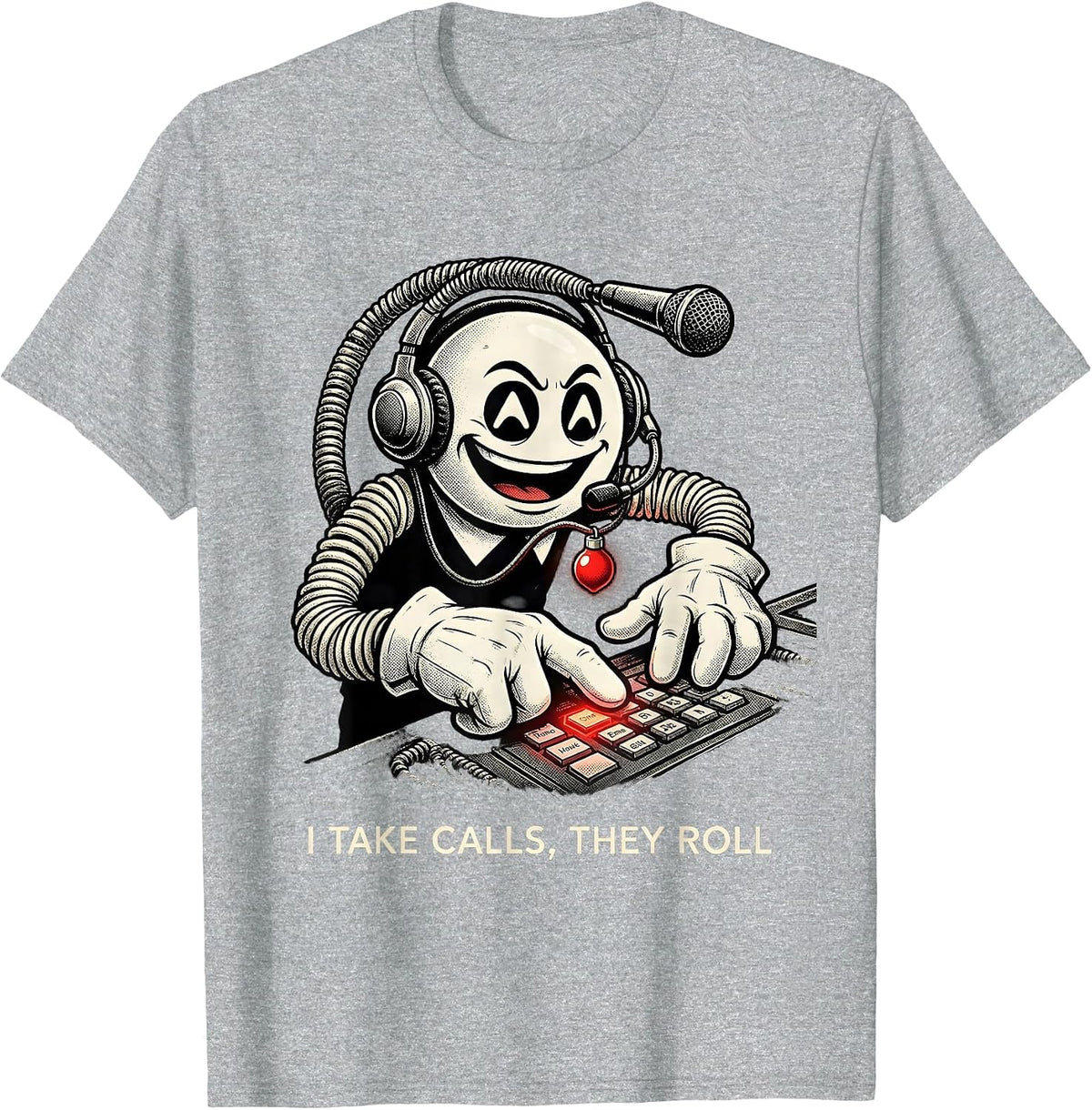 Men's I Take Calls, They Roll Retro Cartoon 911 Dispatcher T-Shirt - Heather Grey