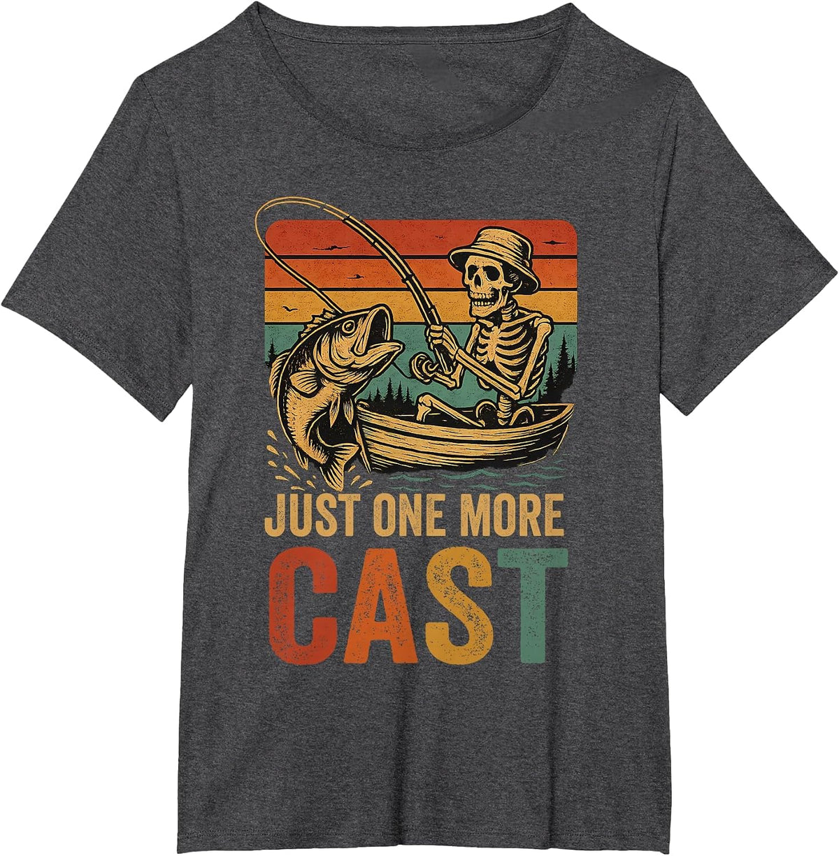 Funny Retro Fishing Skeleton Fish Fisherman Bass Fishing T-Shirt - Dark Heather Grey