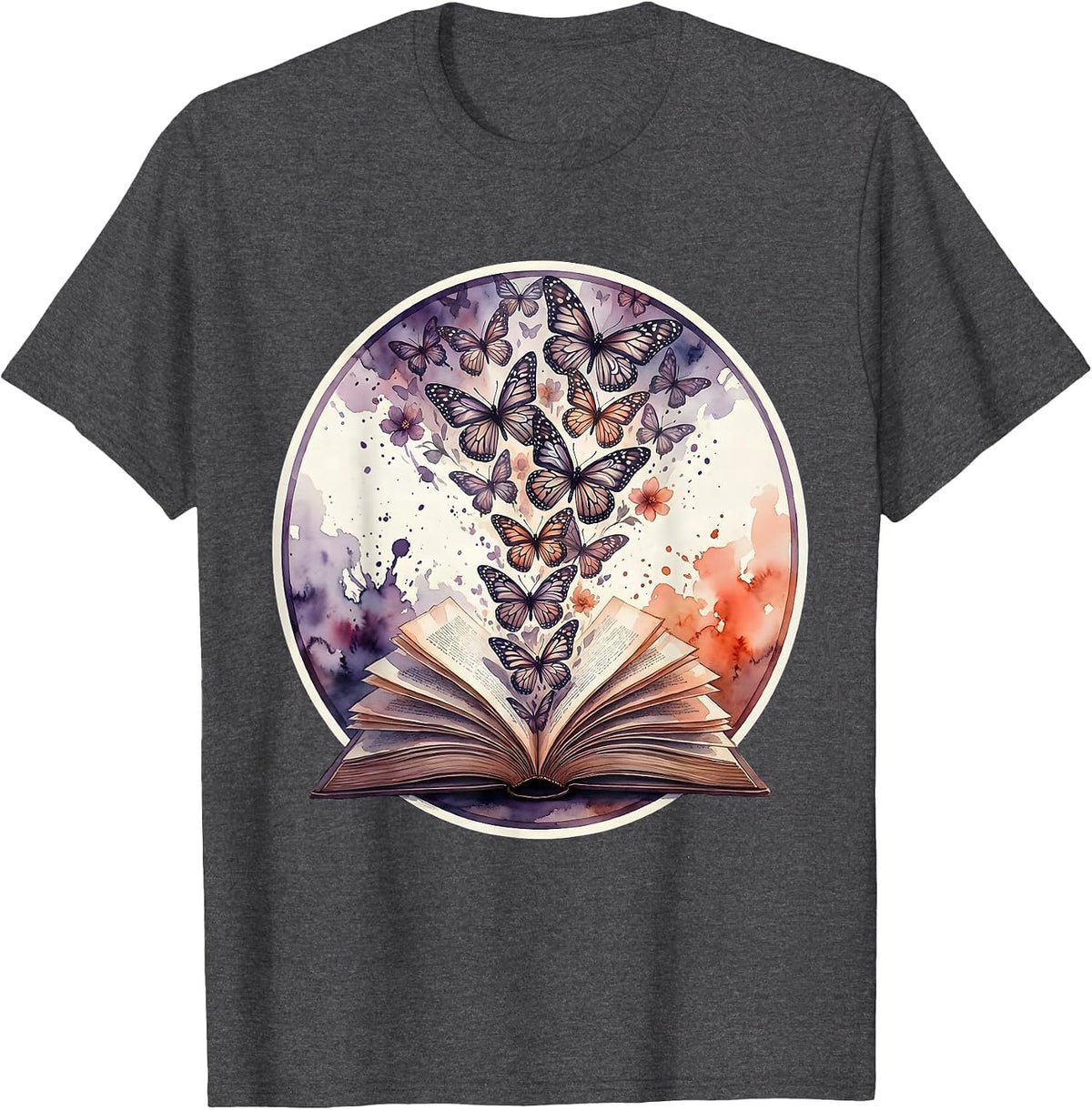 Dyslexia Awareness Open Book Butterflies Design T-Shirt - Dark Heather Grey