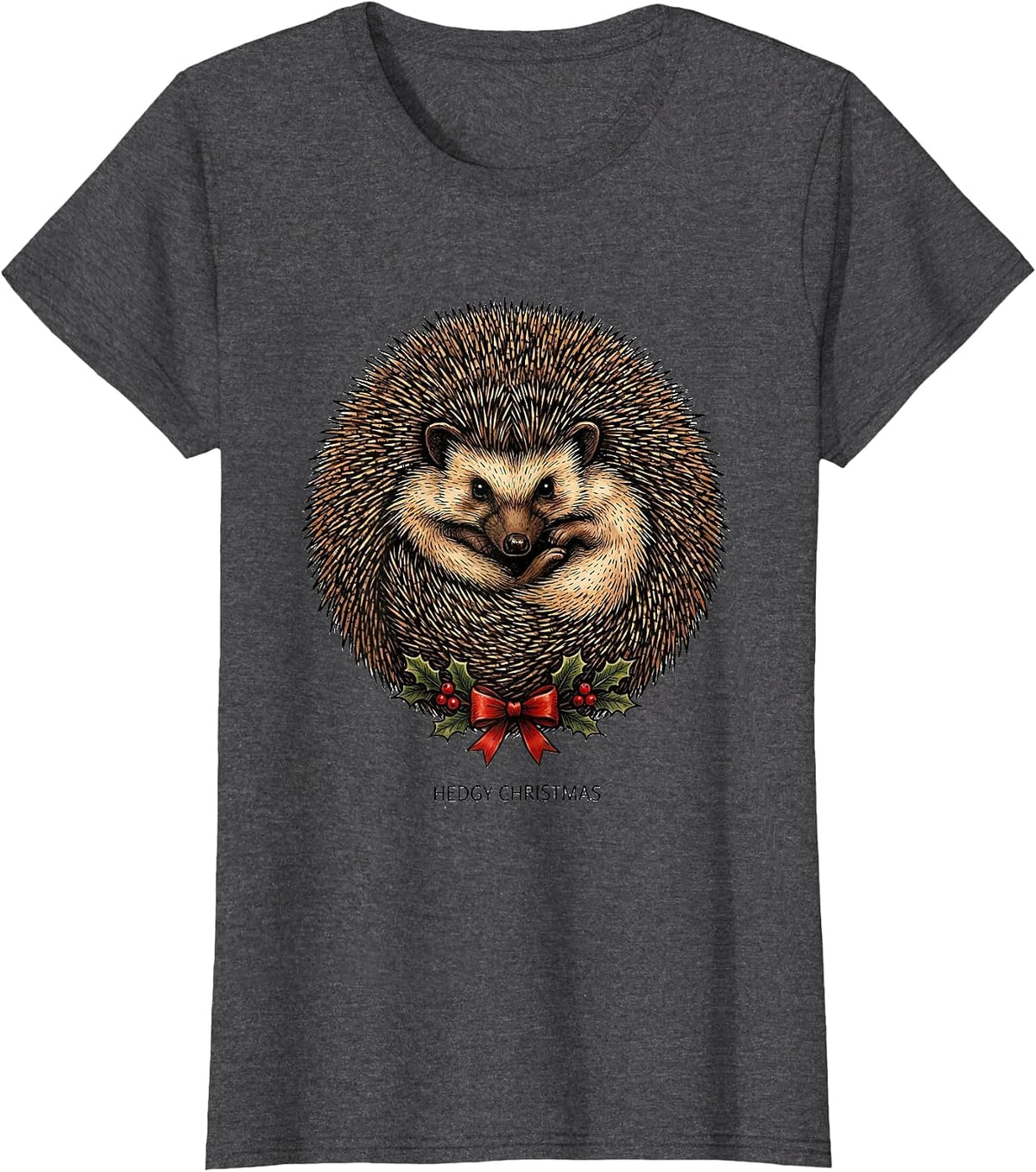 Women's Hedgy Christmas Cute Hedgehog Lover Whimsical Humor T-Shirt - Dark Heather Grey