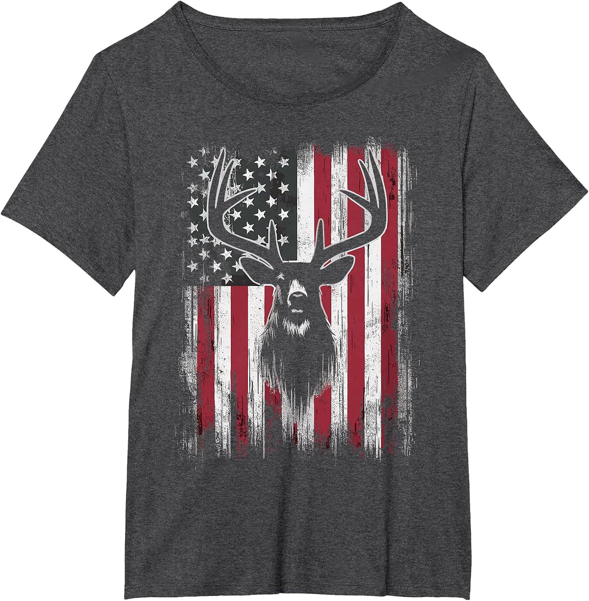 Deer Hunting American Flag T-Shirt - Dark Heather Grey