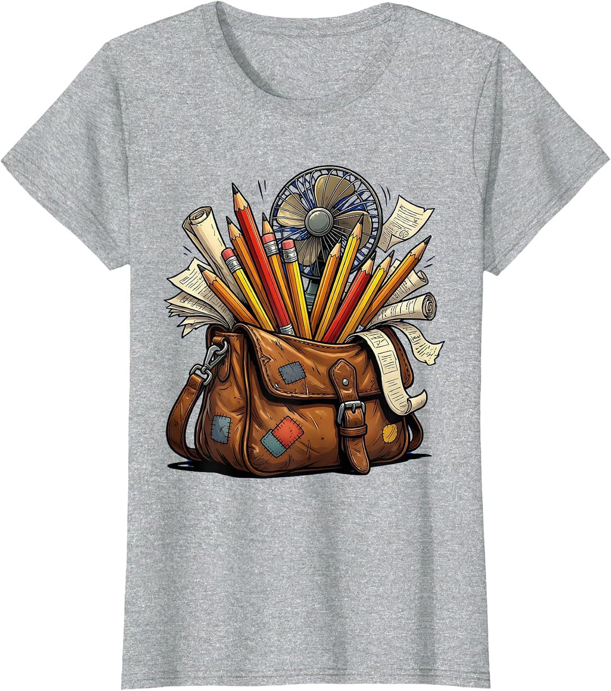 Spanish Teacher Satchel Overflowing With Supplies T-Shirt - Heather Grey