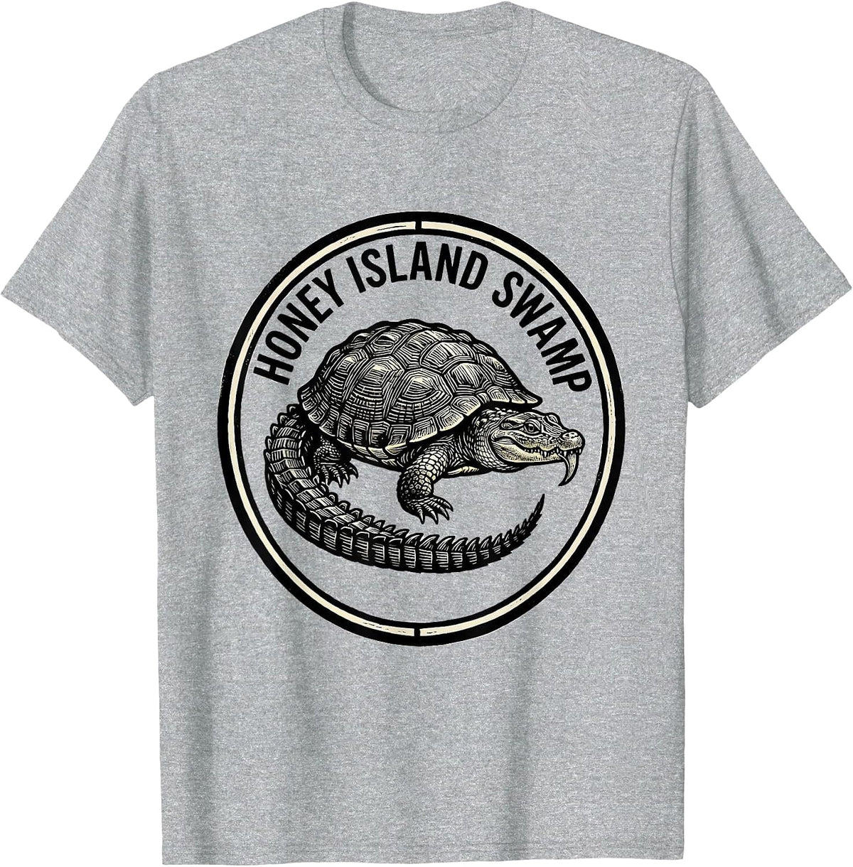 Men's Honey Island Swamp Woodcut Engraving Florida Swamp Pride T-Shirt - Heather Grey