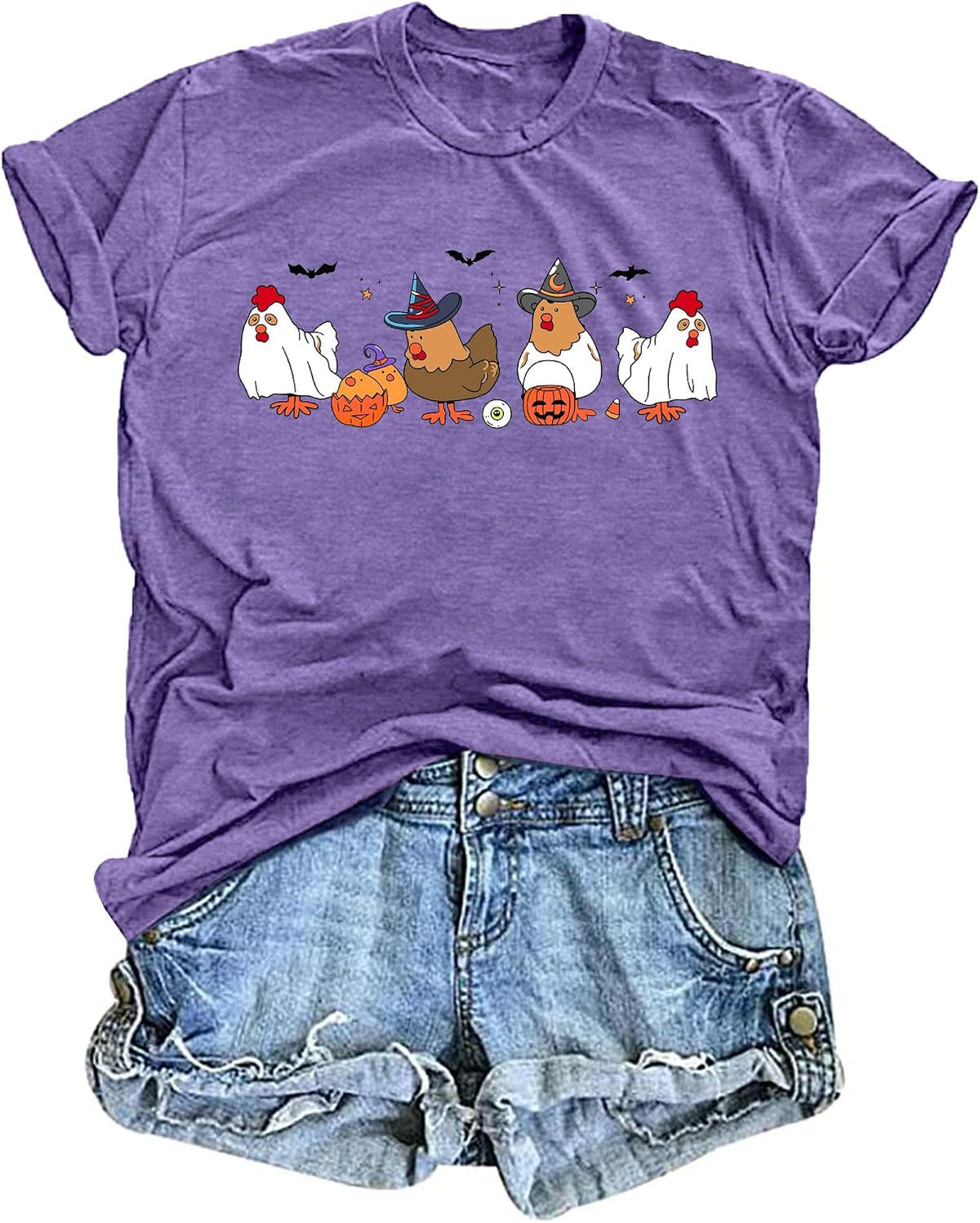 Chicken Shirt for Women Farm Tees Farm Girl T Shirt Funny Chicken Graphic T-Shirt Casual Short Sleeve Tops - Purple