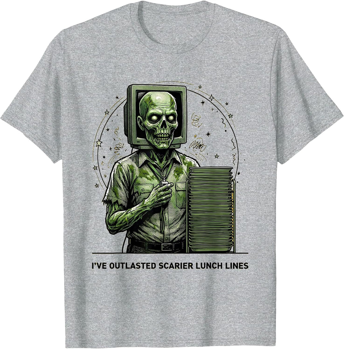 Men's I've Outlasted Scarier Lunch Lines Funny Teacher Halloween T-Shirt - Heather Grey