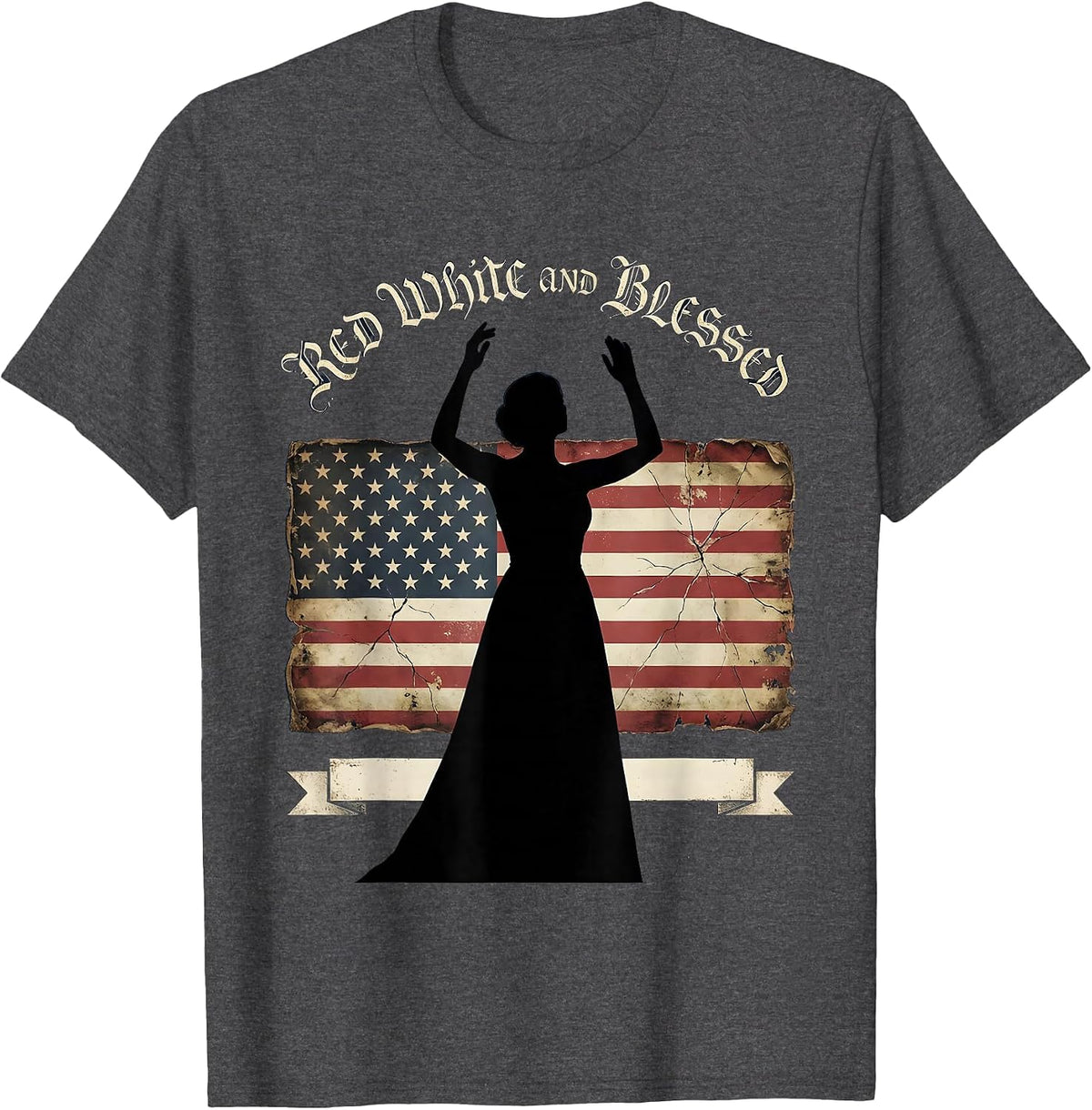 Men's Red White and Blessed Patriotic Design T-Shirt - Dark Heather Grey