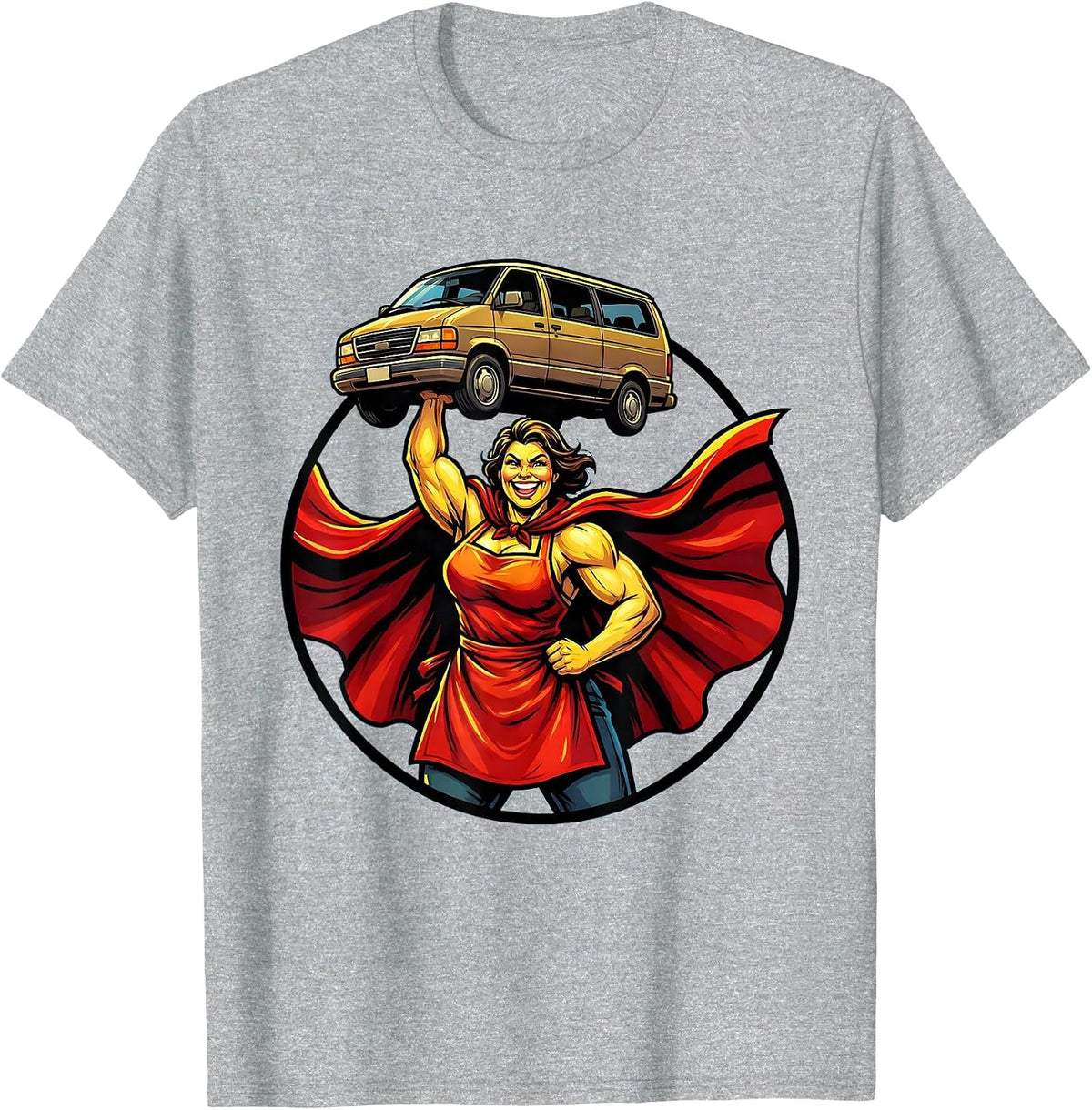 Men's Super Mom Caped Hero Lifting Minivan Graphic T-Shirt - Heather Grey