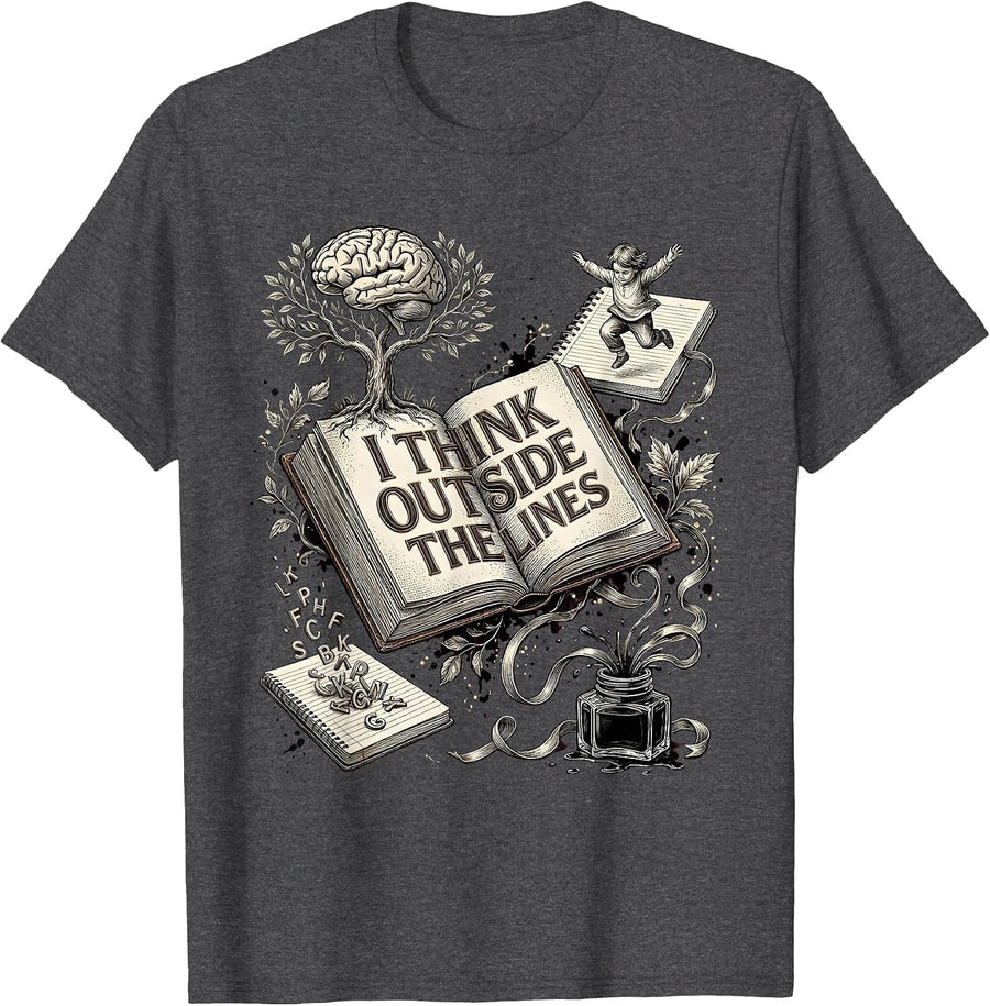 Men's I Think Outside the Lines Dyslexia Awareness Design T-Shirt - Dark Heather Grey