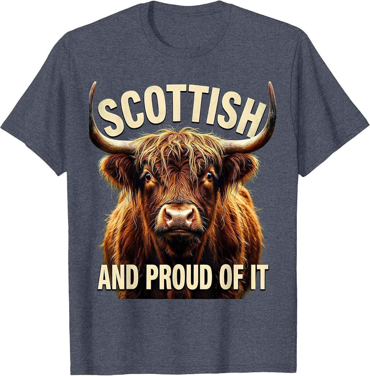 Highland Cow Scottish and Proud of It Design T-Shirt - Heather Blue