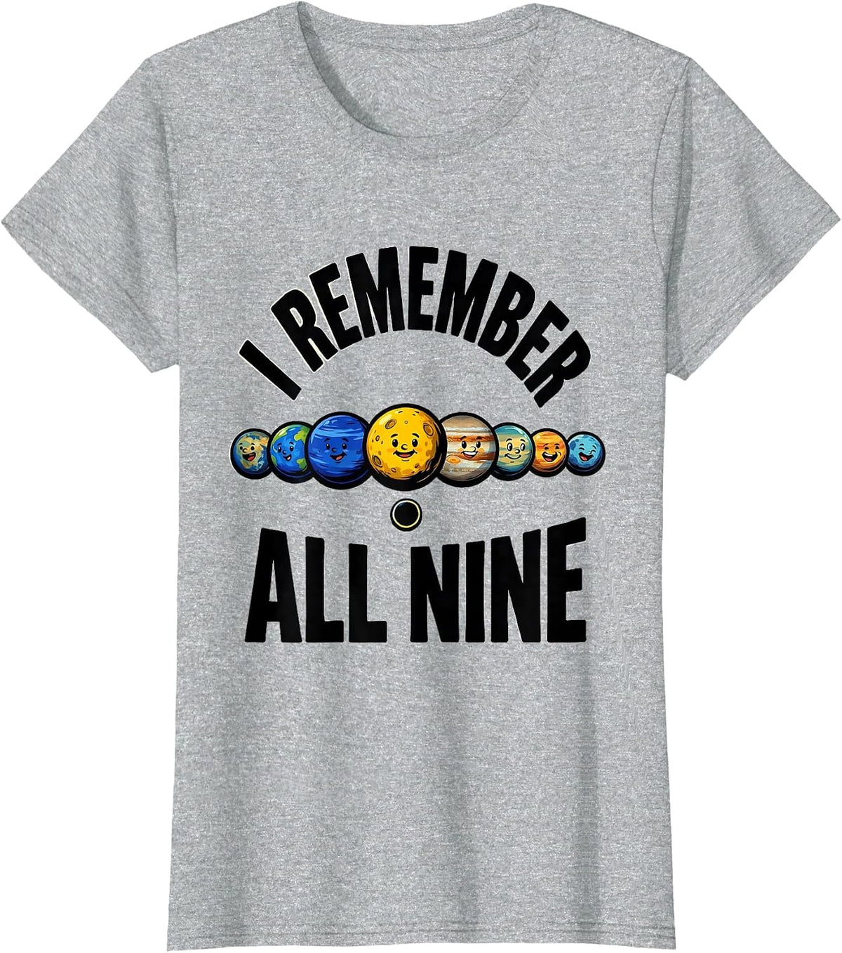 Women's I Remember All Nine Funny Solar System Pluto Retro Space T-Shirt - Heather Grey