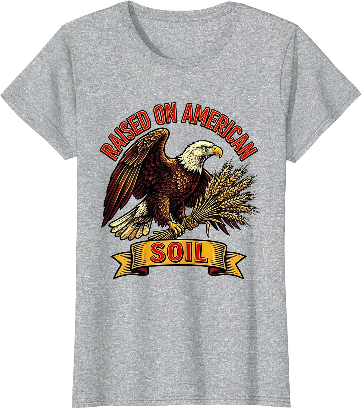 Raised on American Soil Patriotic USA Design T-Shirt - Heather Grey